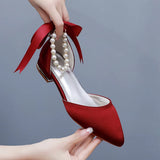 Breakj Cm Flat Tip Hollow Sandals Low Heel White Ribbon Wedding