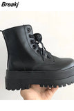 with Laces Women's Ankle Boots Combat Biker Short Shoes for Woman Lace-up Booties Platform Punk Style Chunky Boot Pu