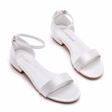 Breakj Cm Square Sandals Shallow Mouth With Buckle Sandals Ivory White Silk Satin Bridal White Sandals