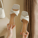 Heels Slippers Women Summer Shoes Slides Low Fashion Heeled Mules Pantofle Luxury High 2023 Basic Retro Fabric Rubber