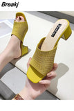 Women Shoes Woman's Slippers Mules Slides Peep Toe High Heels Sandal Female Shoe Casual Medium Heel 2023 Summer