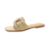 Women's Summer 2024 New PU Leather Fashion Simple Solid Color Sandals Daily Casual Open Toe Women Slippers Zapatos