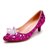 Queen Thick Women Pumps 5cm Silver Rhinestone Lady Bride Wedding Shoes Evening Party Low