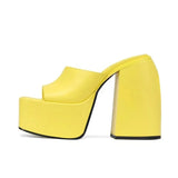 Quality High Heels Women Slippers Thick Platform Female Shoes Buckle Strap Dress Office Ladies Wedding Microfiber Leather