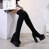 Sexy Suede Long Boots 15cm High Heel Over-the-Knee Boots Fashion Elastic Boots Thin Heel Waterproof Platform Womens