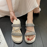 Korean Style Women's Slippers Indoor Shoes Solid Color with Glitter for Home and Beach Black/White Bling Flip