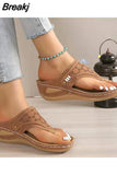 Toe Wedge Sandals Women 2023 Summer Thick Platform Beach Sandals Woman Plus Size 44 Low Heels Gladiator Sandalias De