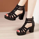 High Heels Gladiator Sandals Woman Open Head Sexy Rivet Block Heel Platform Shoes Summer Back Zip Size 35-40 Women