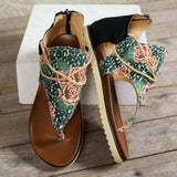 Breakj Size Sandals Women Popular Summer New Clip Toe Print Flat Sandals Women's Back Zipper Women