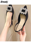 Women Pumps Luxury Crystal Slingback High Heels Summer Bride Shoes Comfortable Triangle Heeled Party Wedding