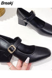 Toe Vintage Ankle Buckle Mary Jean Shoes 2023 European Style Thick High Heels Solid Elegant Women's Pumps Spring