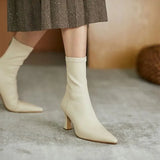 Boots Women's High Heels Autumn and Winter 2023 New Thin Heel Temperament Zipper Pointed Elastic Slim Boots