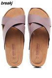 2023 Fashion Men Beach Cross Cork Slippers Summer Unisex Solid Color Non-slip Outside PU Leather Slide