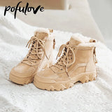 Women Boots Winter Shoes Warm Snow Boots Plush Fur Ankle Booties Anti Slip Platform Chunky Shoes White