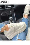 Thick Sole Vulcanized Sneakers Flats 2023 Fall Fashion White Running Shoes High Heels Platform Women's Shoes