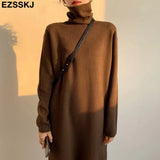 Casual autumn winter Pile collar thick maxi weater pullovers dress Women basic loose sweater female turtleneck long