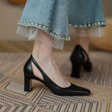 Summer Women Pumps Solid Thick High Heels Female Shoes Hollow Square Head Retro Slip on Heels Women Dress Tacones