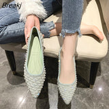 Pointed Toe Shoes Women Flat Ballet Mixed Color Soft Maternity Beaded Pointed Toe Flat Shoes Shallow Mouth