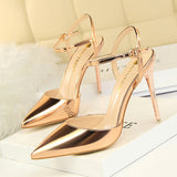 Breakj Simple Thin Heel Ultra High Heel Shallow Pointed Patent Leather Sexy Nightclub Show Thin A Word With Female