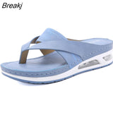 2023 Sandals Women Fashion Casual Air Cushion Orthopedics Wedge Slippers Lady Comfortable Clip Toe Flip Flops