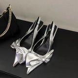 Breakj 2025 New Large Fashion Women's Shoes Black Bow Ornament Elegant High-Heeled Simple Muller Single