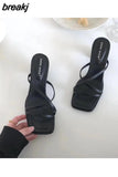 Snake Pattern Sandal Slippers Women High Heel Flip Flops Slip On Slides Narrow Band Shoes Summer Elegant Sandalias
