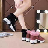 Women's Winter Sneakers Winter Boots Women Platform Sneakers Plush Casual Shoes Woman High Heels Black Ladies