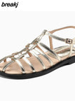 Size 33-40 Women Flats Sandals Rome Low Heels Summer Shoes For Women 2023 Trend Casual Buckle Strap Leather