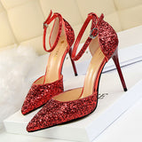 Breakj Thin With High With Shallow Mouth Pointed Hollow Sequins Sexy Nightclub Show Thin A