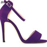 Sexy Women Summer Sandals Thin Heels Shoes Open Toe Velvet Party Black Elegant Woman Buckle Pumps
