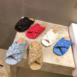 Women Summer Slides Female Shoes Rubber Flip Flops Cross-Tied Big Size 2023 Hawaiian Flat Rome Basic PU Fabric Flat