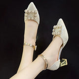 2021 High Heels Pearl Shoes Women Pointed Toe Ankle Buckle Strap Party Dress Pumps Ladies Zapatos De Mujer Plataforma