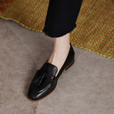Retro British Style Square Head Women's Loafers Shoes Spring Summer Style Tassel Comfortable Single Shoes Women Brown