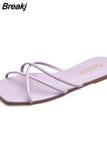 Slippers Women Summer Shoes Casual Flat Bottom Sandals Flip Flops Candy Color Indoor Outdoor Beach Slides Cross