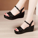 Heel Sandals Women's Thick Soles Waterproof Table Summer 2023 New Heels Hollowed-Out Sandals With Soft Soles And Large