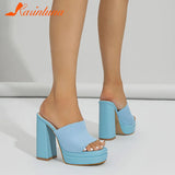 Platform Slipper For Women 2023 New Fashion Chunky Heel Knitted Wool Fashion Mules Sandals Walking Comfy
