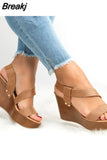 Women Sandals Wedge Platform Summer Solid Causal Slip On Concise Fashion Wedges Brand New Heels Open Toe Lady