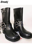 High Heels Women Mid Calf Boots 2023 Hot Punk Gothic Knee High Motorcycles Boots Buckle Comfy Walking Boots Autumn