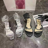 Snake Wrapped Sandals, Summer Low Heel 2024 New Line with Fashion Flat Glass Shoes, Banquet Wedding