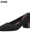 4cm Spring Summer Women's Large Shoes High Heels Solid Color Knitted Breathable Rubber Non slip Sole Latex Insole Work