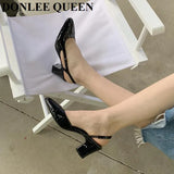 Elegant Mixed Color Slingback Sandals Women Elastic Band Back Strap Heel Pumps Brand Design Shoes Mule Dress Party