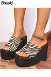 Women's Summer Fashion Elegant Platform Slippers Casual Leopard Print Flip-flops Striped Plus Size Sandals