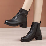 Leather English Style Rough Heel Martin Boots 2023 New Autumn And Winter Lacquered Leather Spring And Autumn Single Boots With Velvet Cotton