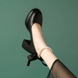 Breakj Jane Shoes In The Spring Of 2024 New Bow Pearl With High Heels Fairy Wind Coarse Single