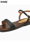 Size 32-43 Women Flats Sandals Summer 2023 Real Leather Low Heels Shoes For Women Retro Buckle Casual Sandal