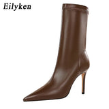 2022 Spring High Quality Soft PU Leather Boots Women Pointed Toe Pumps Heels Fashion Ladies Party Shoes Size