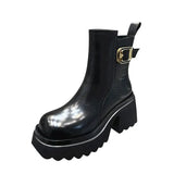 for women Thick Sole Chelsea Mid Calf Boots Woman Short barrel Boots Platform Shoes Motorcycle Boots Female Botas De