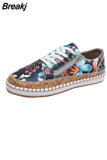 Women Vulcanized Shoes Floral Printed Lace-Up Female Flat Shoes Fashion Platform Ladies Casual Flower Skateboard