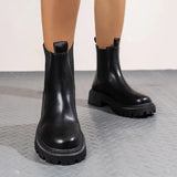 Pu Leather Thick Sole Chelsea Boots Women 2023 Retro Round Toe Platform Ankle Boots Woman Back Zipper Short Botas