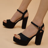 2023 Summer Black High Heel Sandals Woman Flock Platform Heeled Sandals for Women Ankle Strap Peep Toe Pumps